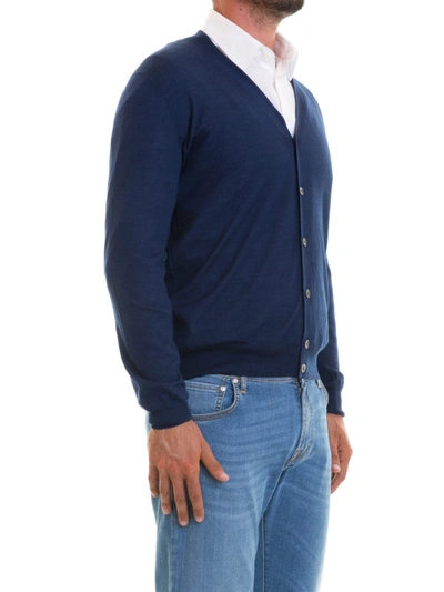 Shop Corneliani Blue Cashmere And Silk Blend Cardigan