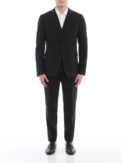 Shop Dsquared2 Three-piece Virgin Wool Suit In Black
