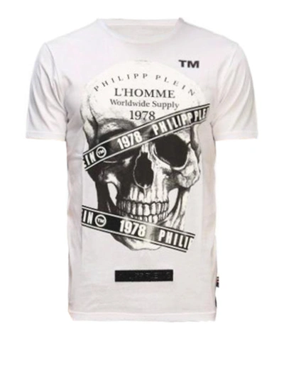 Shop Philipp Plein Skull Print White T-shirt