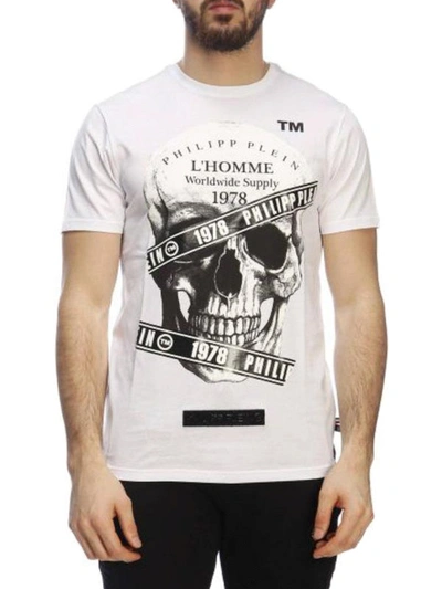 Shop Philipp Plein Skull Print White T-shirt