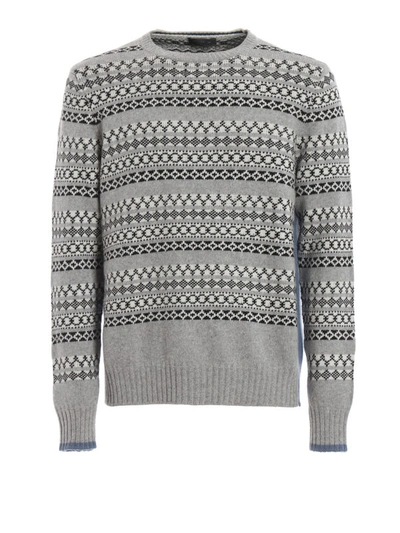 Shop Prada Patterned Wool And Cashmere Jacquard Sweater In Grey