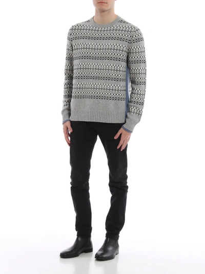 Shop Prada Patterned Wool And Cashmere Jacquard Sweater In Grey