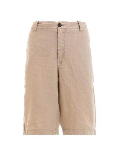 Shop Emporio Armani Beige Linen Bermuda Shorts