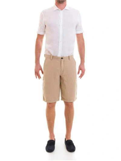 Shop Emporio Armani Beige Linen Bermuda Shorts