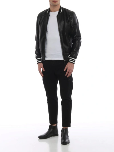 Shop Dolce & Gabbana Lamb Leather Bomber Jacket In Black