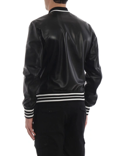 Shop Dolce & Gabbana Lamb Leather Bomber Jacket In Black