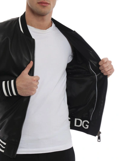 Shop Dolce & Gabbana Lamb Leather Bomber Jacket In Black