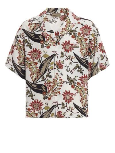 Shop Prada Floral Pongee Short Sleeve Over Shirt In Multicolour