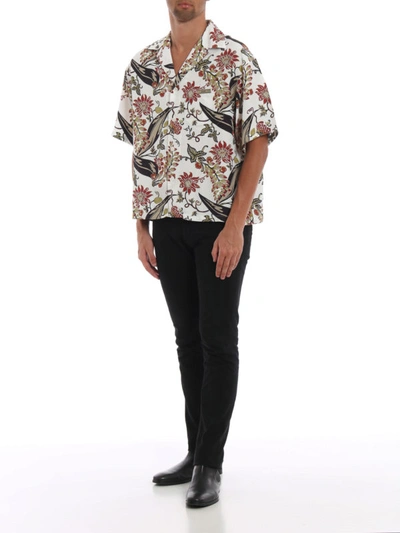 Shop Prada Floral Pongee Short Sleeve Over Shirt In Multicolour