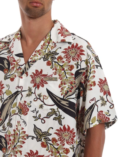 Shop Prada Floral Pongee Short Sleeve Over Shirt In Multicolour