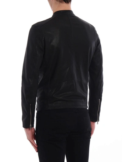 Shop Dondup New Biker Leather Jacket In Black
