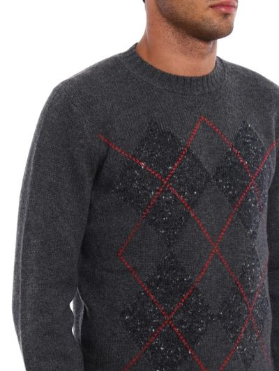 Shop Brunello Cucinelli Argyle Cashmere Blend Sweater In Grey