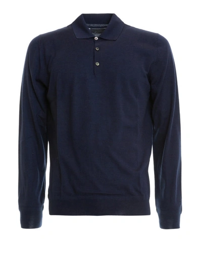 Shop Corneliani Cashmere Wool And Silk Yarn Polo Shirt In Dark Blue