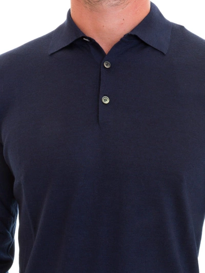 Shop Corneliani Cashmere Wool And Silk Yarn Polo Shirt In Dark Blue