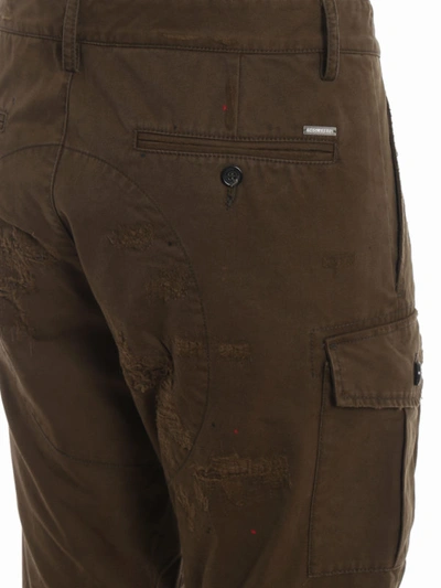 Shop Dsquared2 Spotted And Scraped Cargo Chino Trousers In Dark Green