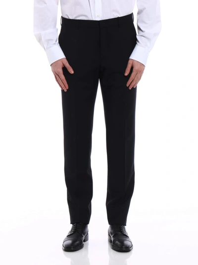 Shop Prada Wool Mohair Canvas Trousers In Black