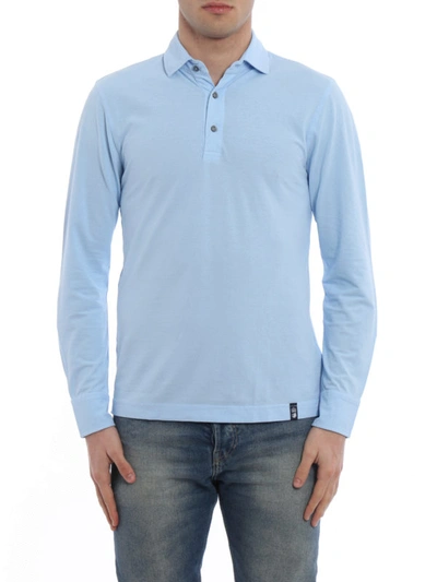 Shop Drumohr Long Sleeve Jersey Polo Shirt In Light Blue