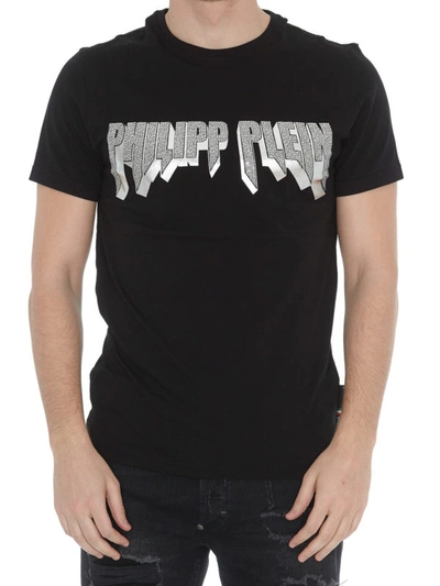 Shop Philipp Plein Embellished Rock Pp Black And Silver T-shirt