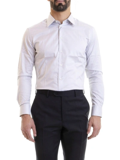 Shop Emporio Armani Grey Stretch Cotton Slim Fit Shirt