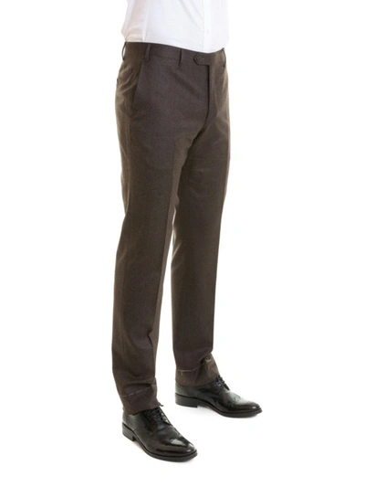 Shop Corneliani Brown Wool Tailored Trousers In Dark Brown