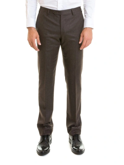 Shop Corneliani Brown Wool Tailored Trousers In Dark Brown