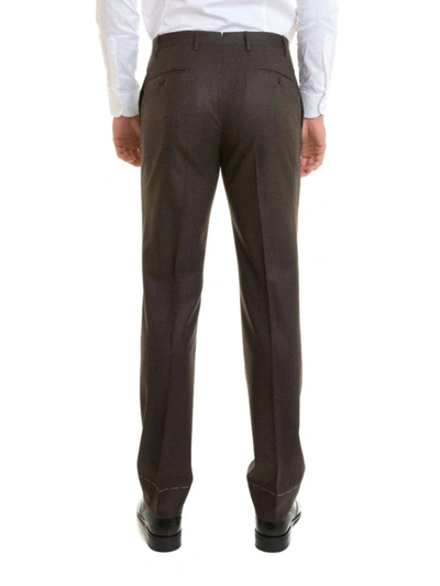 Shop Corneliani Brown Wool Tailored Trousers In Dark Brown