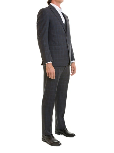 Shop Armani Collezioni G-line Checked Wool Formal Suit In Dark Blue