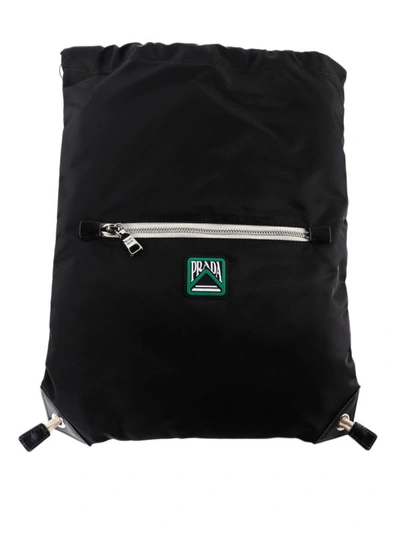 Shop Prada Drawstring Fastening Black Nylon Backpack