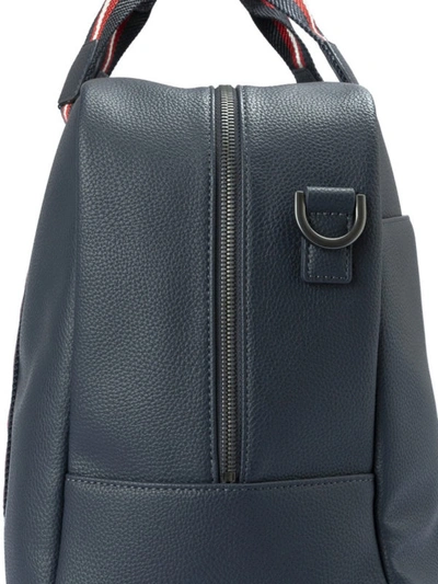 Shop Emporio Armani Blue Faux Leather Travel Bag
