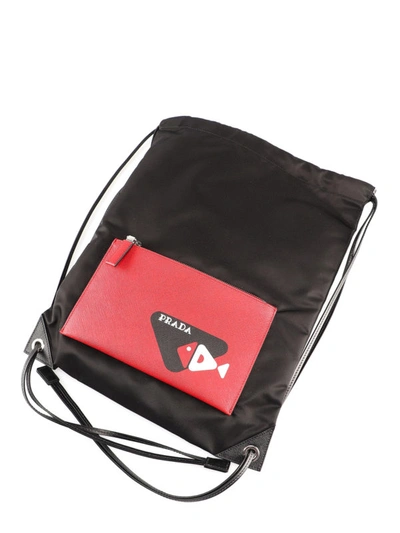 Shop Prada Saffiano Pocket Black Nylon Backpack