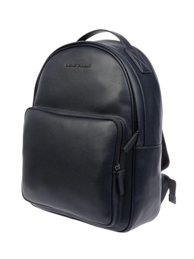 Shop Emporio Armani Blue Grained Leather Backpack In Dark Blue