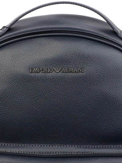 Shop Emporio Armani Blue Grained Leather Backpack In Dark Blue
