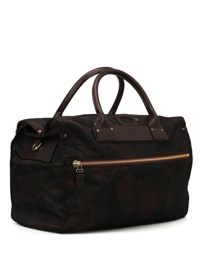 Shop Felisi Camo Nylon And Genuine Leather Travel Bag In Dark Brown