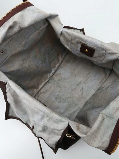 Shop Felisi Camo Nylon And Genuine Leather Travel Bag In Dark Brown
