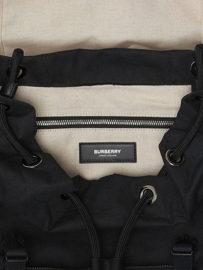 Shop Burberry Cotton Blend Logo Print Backpack In Black