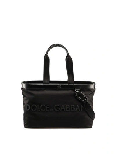 Shop Dolce & Gabbana Rubberized Logo Nylon Bag In Black