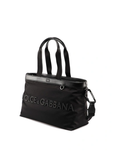Shop Dolce & Gabbana Rubberized Logo Nylon Bag In Black