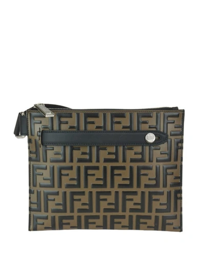 Shop Fendi Ff Logo Leather Bag In Brown