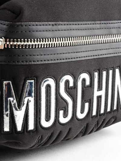 Shop Moschino Silver Logo Patch Detailed Nylon Backpack In Black