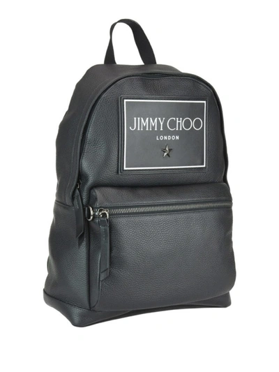 Shop Jimmy Choo Wilmer Maxi Logo Patch Leather Backpack In Black