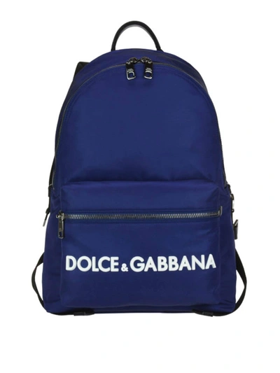 Shop Dolce & Gabbana Logo Lettering Blue Backpack