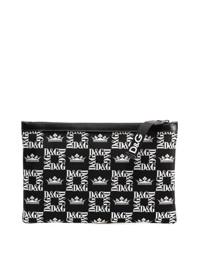 Shop Dolce & Gabbana All Over Logo Lettering Nylon Blend Pouch In Black