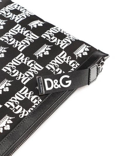 Shop Dolce & Gabbana All Over Logo Lettering Nylon Blend Pouch In Black