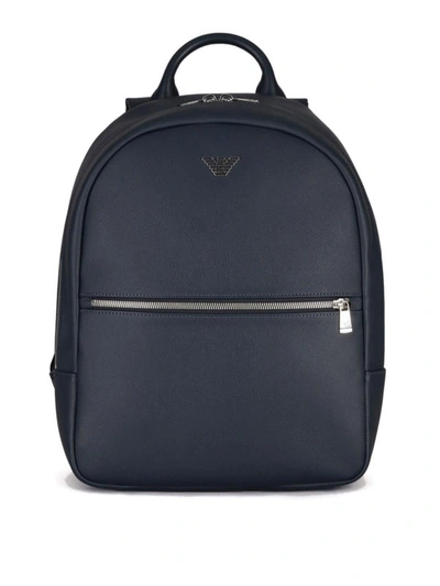 Shop Emporio Armani Blue Faux Leather Backpack