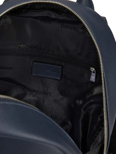 Shop Emporio Armani Blue Faux Leather Backpack