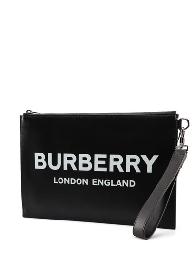 Shop Burberry Edin Contrasting Logo Leather Pouch In Black