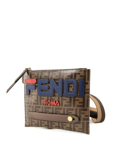Shop Fendi Mania Glazed Fabric Crossbody Bag In Brown