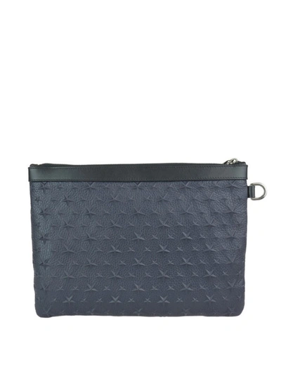 Shop Jimmy Choo Derek Embossed Stars Leather Clutch In Dark Blue