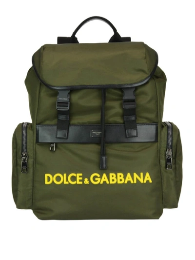 Shop Dolce & Gabbana Logo Army Green Tech Fabric Backpack