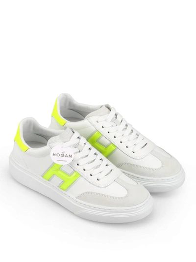 Shop Hogan H365 Fluo Detailed Leather Sneakers In White
